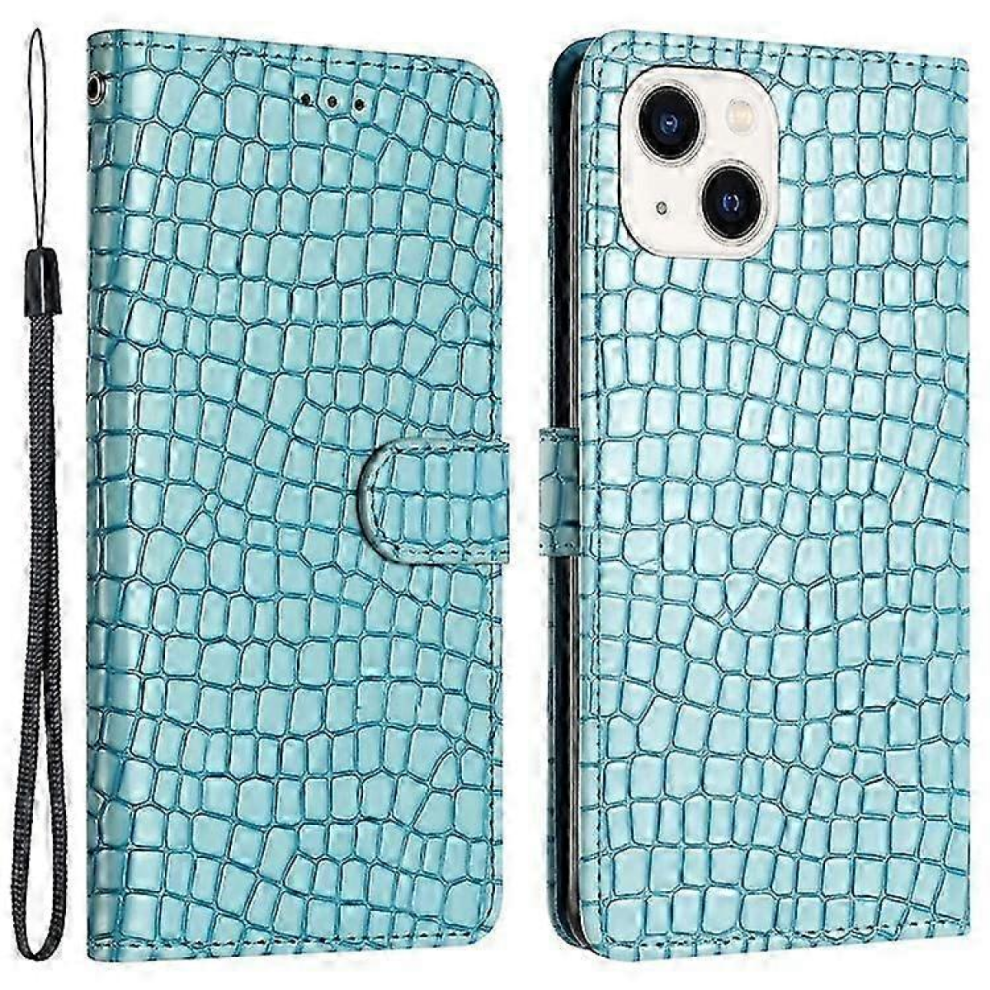 Crocodile Pu Leather Flip Wallet Case With Stand & Strap For Iphone 14Azure 5008878218812