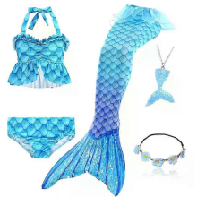 5-teiliges Meerjungfrauen-Badeanzug-Set, Meerjungfrauen-Kostüm für Mädchen, Strand- und Pool-Badeanzug, Halloween-Cosplay 150