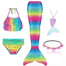 5-teiliges Meerjungfrauen-Badeanzug-Set, Meerjungfrauenkostüm für Mädchen, Strand- und Pool-Badeanzug, Halloween-Cosplay 110