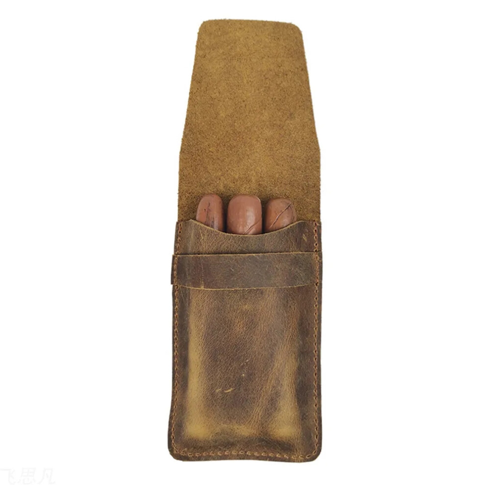 Leather Cigar Case Bag for 3 Cigars Portable Travel Elegant Cigar Box Gadgets for Men Smoking Accessories
