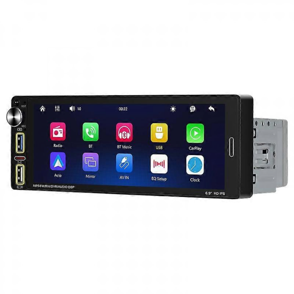 6.9" Single Din Car Stereo With Wireless Carplay & Android Auto, Bluetooth 5.2, Ips 1280X480, Fm Radiomp5 5008878220723