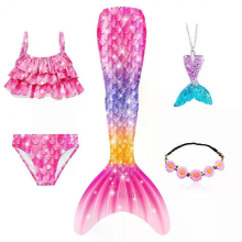 5-teiliges Meerjungfrauen-Badeanzug-Set, Meerjungfrauen-Kostüm für Mädchen, Strand- und Pool-Badeanzug, Halloween-Cosplay 130