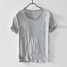 Retro Raw Edge Cotton T-Shirt for Men, Slim-fit, Breathable, Casuallight grayXXXL
