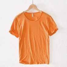 Retro Raw Edge Cotton T-Shirt for Men, Slim-fit, Breathable, CasualorangeL
