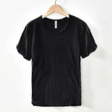 Retro Raw Edge Cotton T-Shirt for Men, Slim-fit, Breathable, CasualblackL