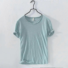 Retro Raw Edge Cotton T-Shirt for Men, Slim-fit, Breathable, Casuallight greenXXL