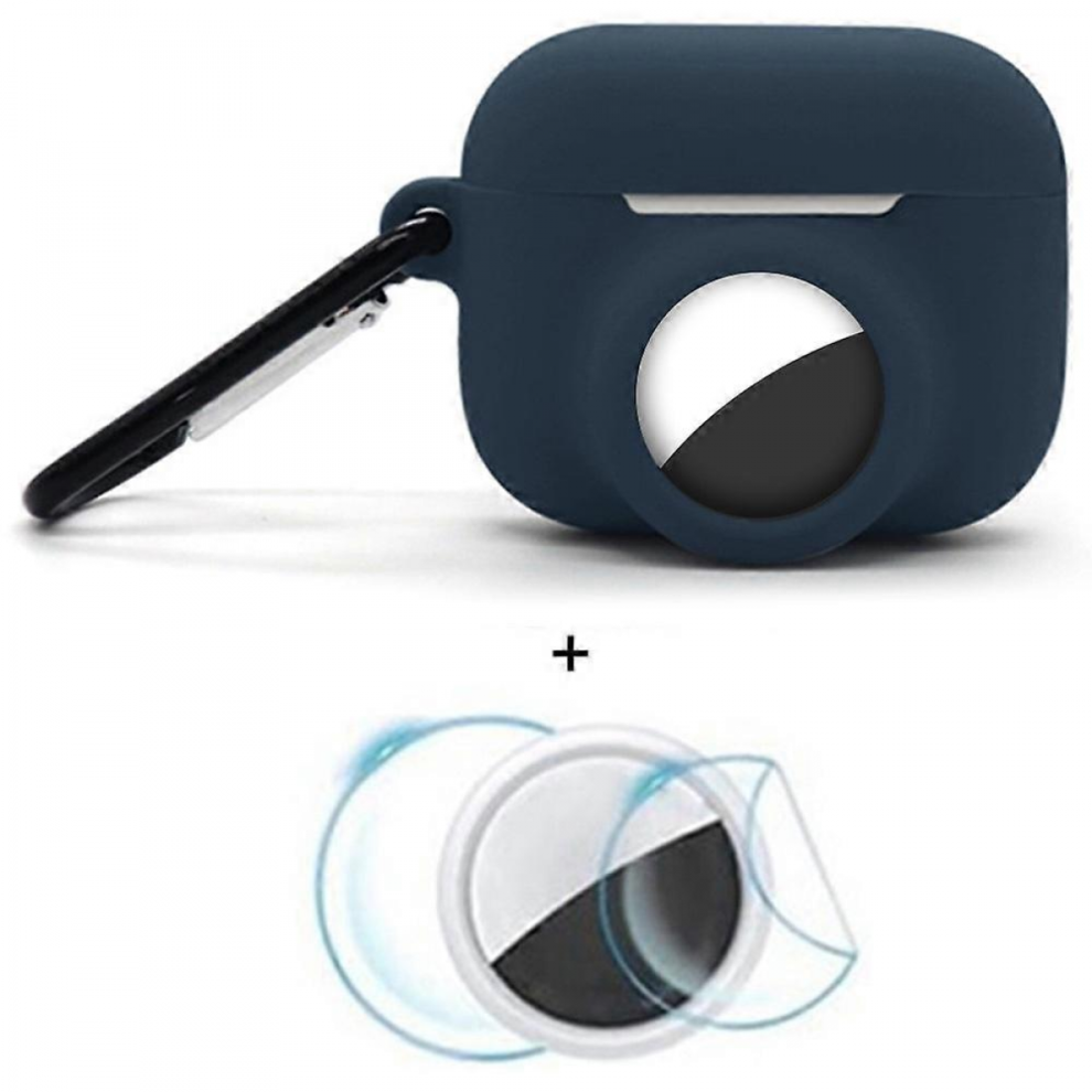 2 In 1 Airpods Pro 3 / Airtag Silicone Case With Screen Protectordarkblue 5008878219802