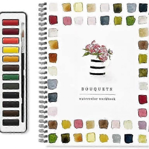 Watercolor Workbook for Beginners with 12-Color Paint SetBouquets