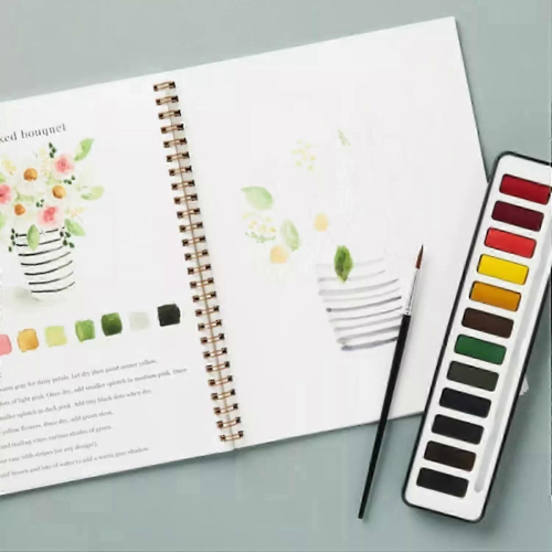 Watercolor Workbook for Beginners with 12-Color Paint SetBouquets 2
