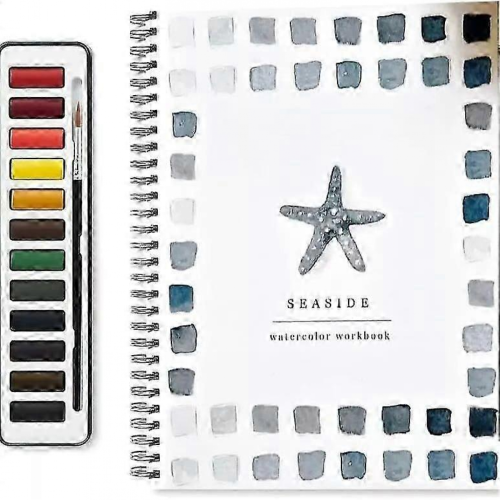 Watercolor Workbook for Beginners with 12-Color Paint SetSeaside
