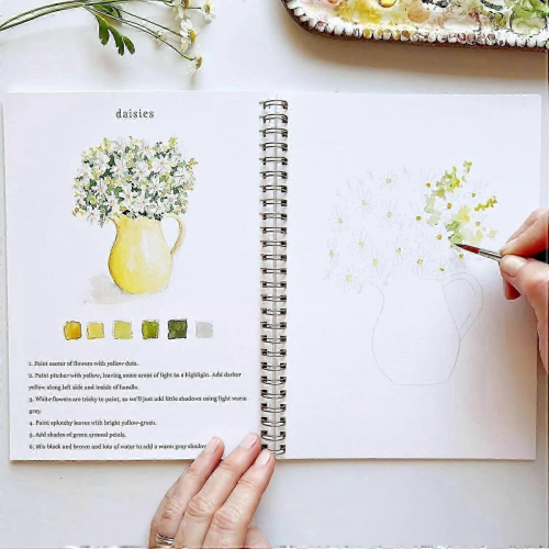 Watercolor Workbook for Beginners with 12-Color Paint SetBouquets 1