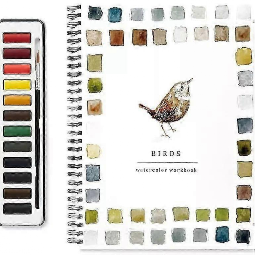 Watercolor Workbook for Beginners with 12-Color Paint SetBirds