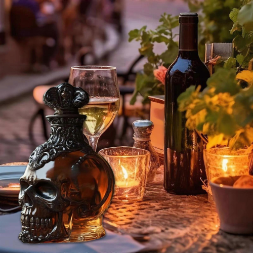 Halloween Skeleton Whisky Decanter Set with Stoppers, Gothic Barware6 1