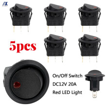 5 PCS/Set Kippschalter Toggle DC 12V 20A rote LED-Lampe Auto Auto Boot Armaturenbrett Runde EIN/AUS SPST Knopf Lumineszenz