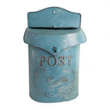 Boîte aux lettres murale vintage en fer forgé, verrouillable, bleue