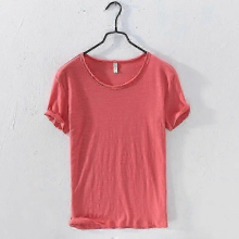 Retro Raw Edge Cotton T-Shirt for Men, Slim-fit, Breathable, CasualredXL