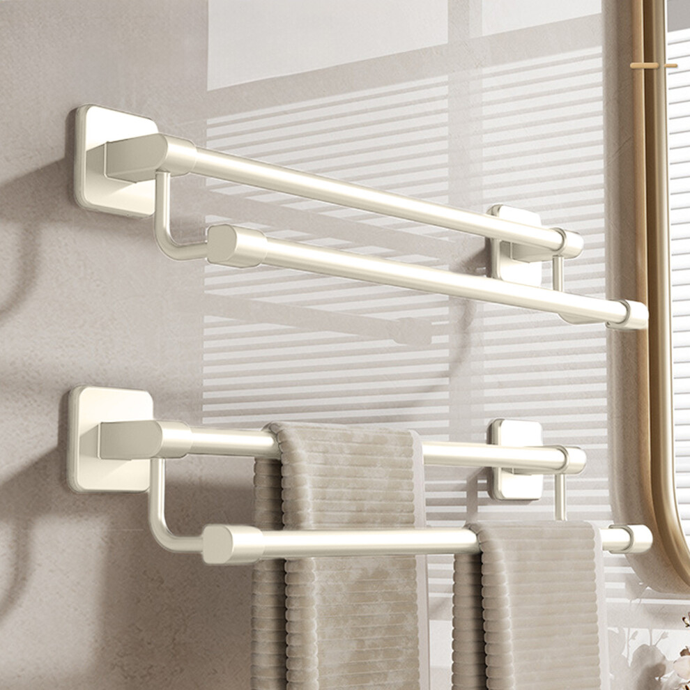 (White) Bathroom Towel Rack Punch Free Bathroom Storage Rack Patch Towel Rack Wall Mounted Double Pole Space Aluminum Towel Rack