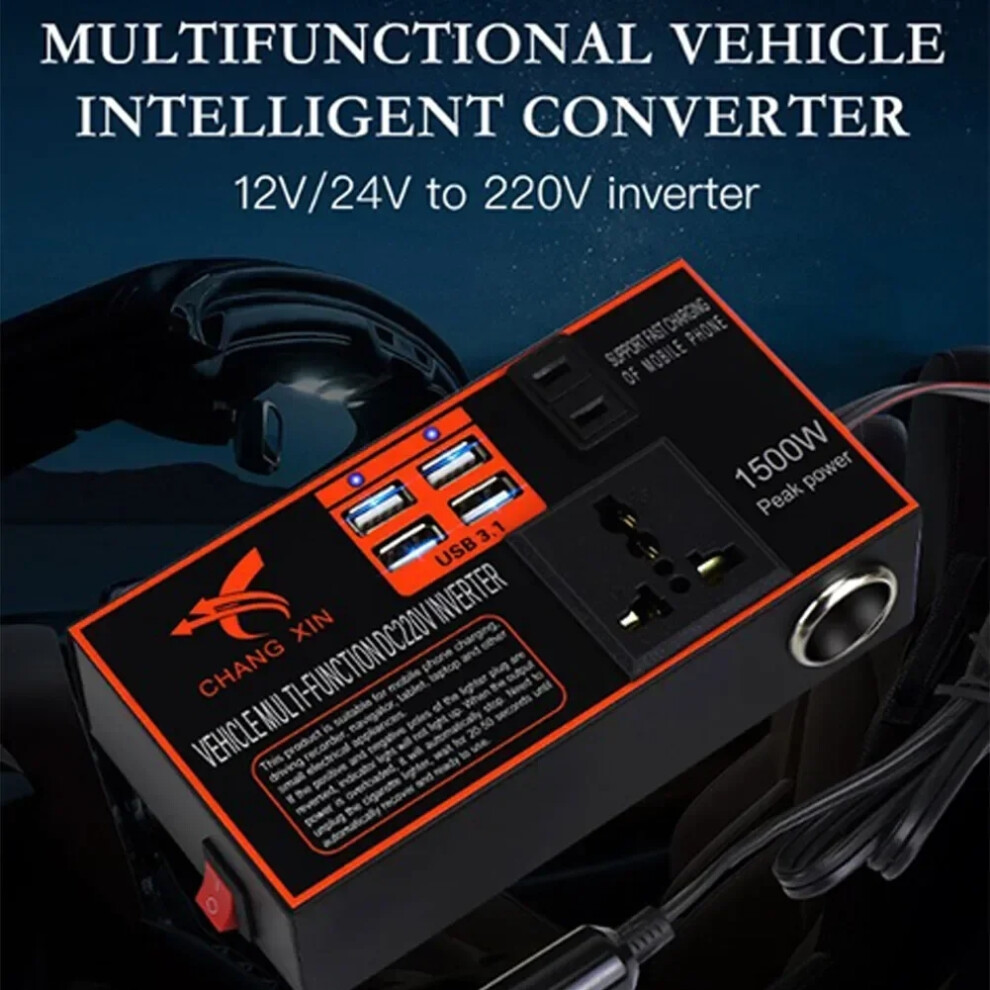 100% Brand 1500W Car Power Inverter Â 12V/24V To 110V/220V Dc Converter, Trip Car Charger 6935161537482