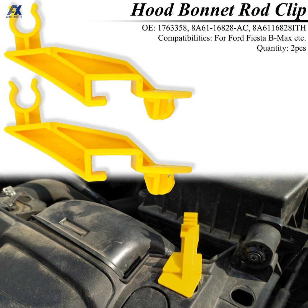 2X For Ford Fiesta B-Max Ecosport Transit Tourneo Courier Hood Bonnet Rod Clip Stay Support Prop Clamp Holder 8A6116828ab 6935161454482