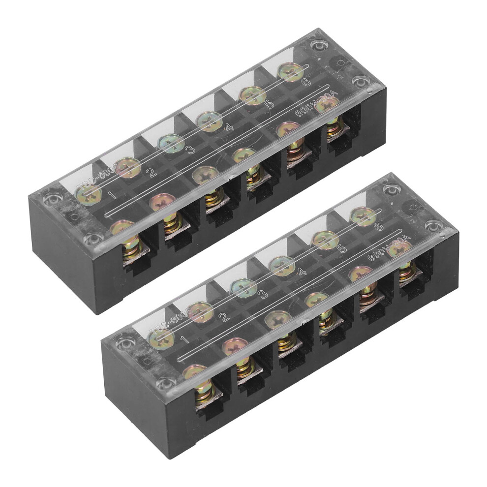 Heavy Duty Terminal Block 2X6 Positions - Dual Row 60A 600V With Cover (606) 9301372414756