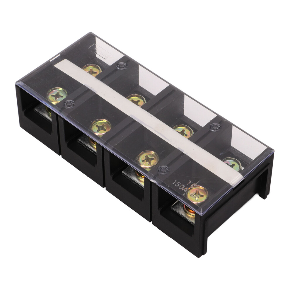 150A 600V Wire Barrier Block Terminal Strip 4 Positions, Transparent Cover 7891372415294