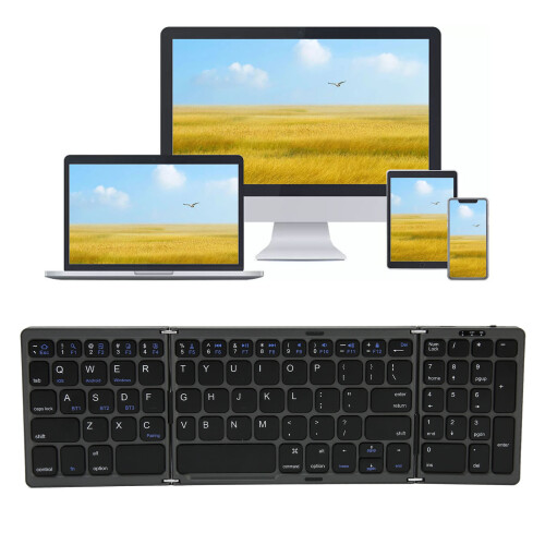 Conjunto versátil de teclado e mouse dobráveis, recarregáveis 2.4G + Bluetooth, compatível com diversos dispositivos Windows, iOS, Android e 1