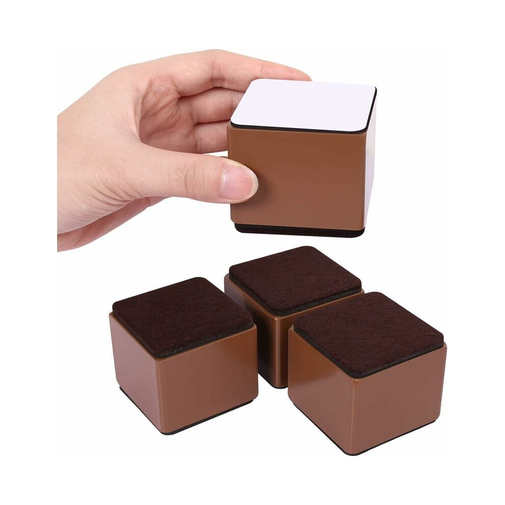 Self-Adhesive Furniture Risers For Ergonomic Height Adjustment, Square Brown Heavy Duty Carbon Steel Furniture Leg Raiser, 50Mm Height Increase 9173940428249