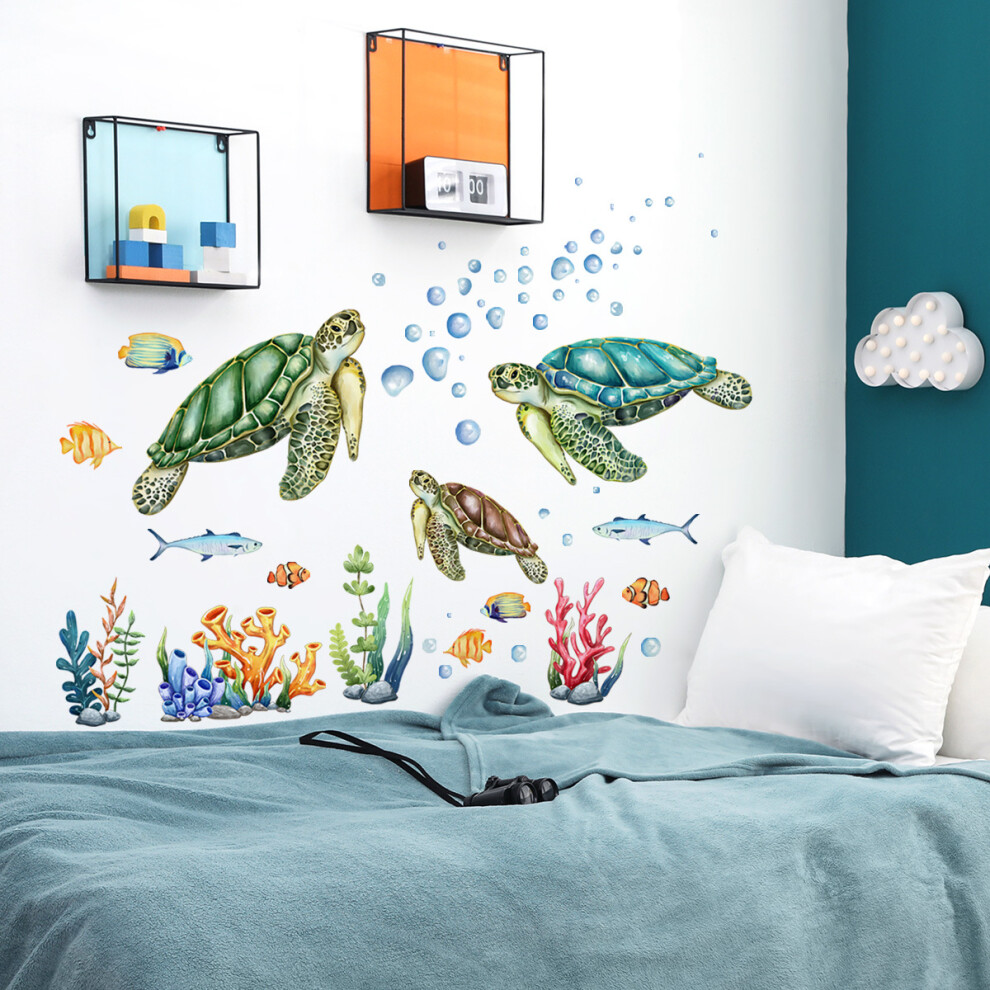 Marine Marvels, Easy Peel Stick Of Under The Sea Wall Decals, Lifelike Patterns For Children Bedroom Bathroom Decor, Waterproof Marine Elements, Glow