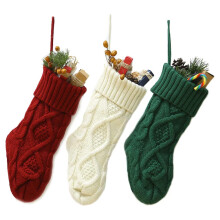 Cable Knitted Christmas Stockings, Soft Knitted Material, Rustic Charm Yet Elegant, Classic Red White And Green Colors, Length 18"