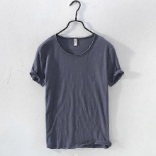 T-shirt retrò in cotone con bordo grezzo da uomo, vestibilità slim, traspirante, casual grigio scuro S