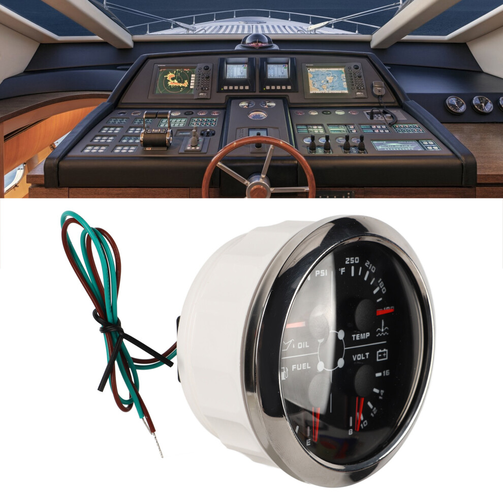 Durable 4In1 Gauge: Fuel Level Oil Pressure Temp & Volt For Vehicles Black/Silver 6951372425172