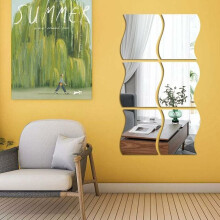 DIY Decorative Wavy Mirror Tiles, Acrylic Sheet for Easy Install & Removable, Adding Style to Various Spaces with Silver Reflection (12 Pcs)