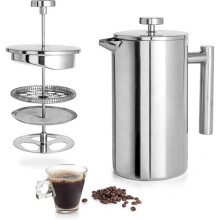 Easy Clean French Press, 34 Oz 1L Capacity, Thickened Glass Carafe, Double Screen Filters Warranty Included, BPA Free for Home Office Outdoor Brewing