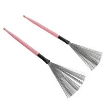 2PCS Pink Maple Drum Brush Dual Headed Percussion Stick with Steel & Rubber Tips