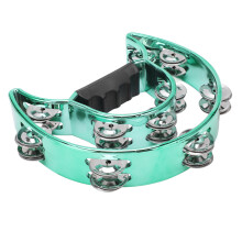 Double Row Green Metal Hand Tambourine with Plating Bells - Percussion Instrument