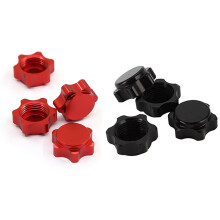 8Pcs Aluminum Wheel Hub Cover Anti-Dust Cover 17mm Hex Nut for 1/8 RC Car,Red & Black