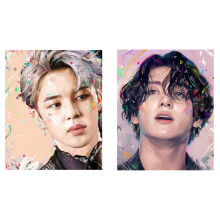 2Set DIY Diamond Painting Bangtan Boys Art Portrait Rhinestone Full Round Wall Picture 30X40cm, Jung Kook & Jimin