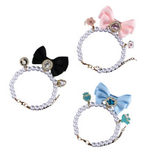 Bowknot Pearls Necklaces for Cats Crystal Collars Pet Collar-XS