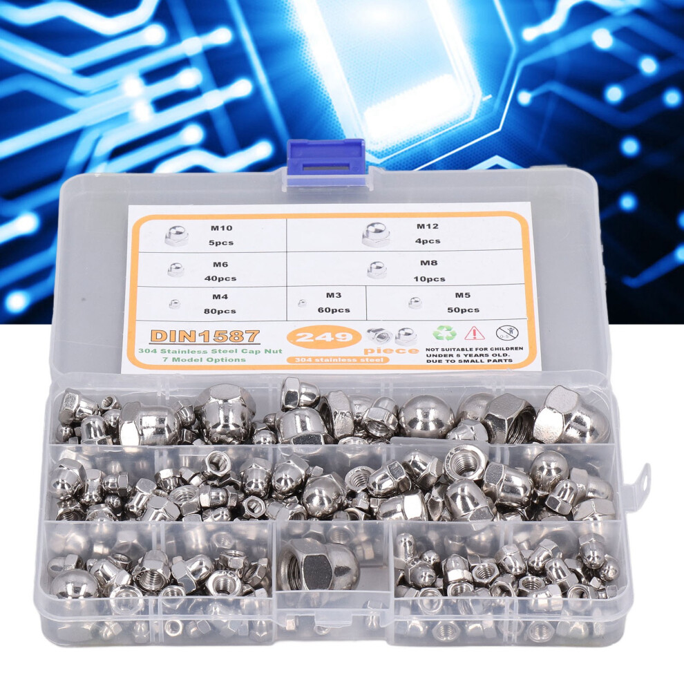 249Pcs Stainless Steel M3âM12 Acorn Hex Cap Nuts Assortment Kit 3021376163943