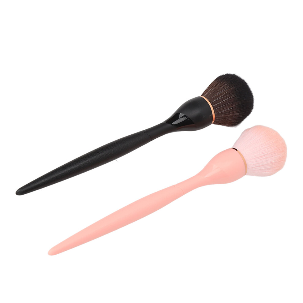 Black/Pink 2Pcs Makeup Brush Set, Soft Synthetic Fiber, Blush & Powder Tools In &