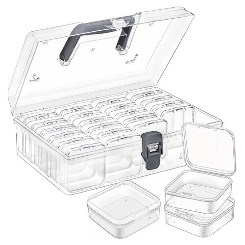 Bead Organizer Box with Handle, 24 Pcs Rectangle Storage Plastic Cases,  Clear Bead Storage Containers Boxes