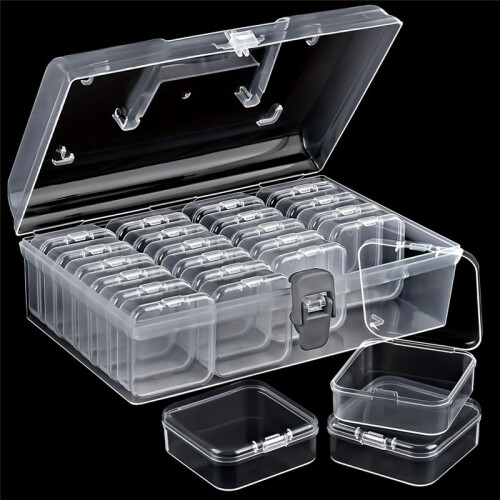 Bead Organizer Box with Handle, 24 Pcs Rectangle Storage Plastic Cases,  Clear Bead Storage Containers Boxes 1