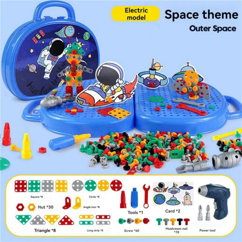 Toolbox with Electric Drill,  Space Toolbox, Toddler Drill and Screw Toy Toolbox 2