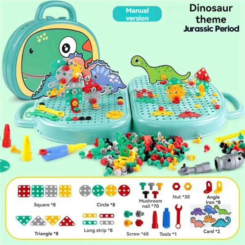 Toolbox Without Electric Drill, Green Dinosaur Toolbox, Toddler Drill and Screw Toy Toolbox 2