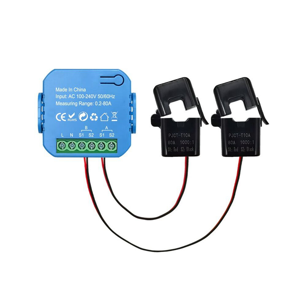 Tuya Wifi Meter Bidirectional With Transformer Clamp App Monitor Power 80A Support Alarm 2 Channels - 2Ct 6031137132382