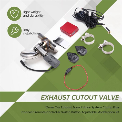 51mm Car Exhaust Sound Valve System Clamp Pipe Connect Remote Controller  Button Adjustable Modification Kit 2