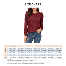 Casual Loose Long Puff Sleeve Red Crewneck Pullover Top XL