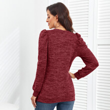 Damen-Langarm-Shirt mit Rundhalsausschnitt in Rot, XL, Casual, lockerer Saum, Sweatshirt