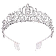 (As show, One size) Silver Crystal Tiara Crowns For Girls Princess Elegant Crown with Combs