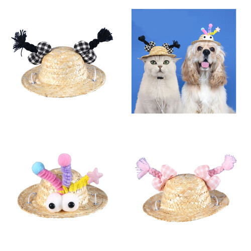 Pet Straw Hat for Small Cats Dogs Carnivals-pink braid hat 1